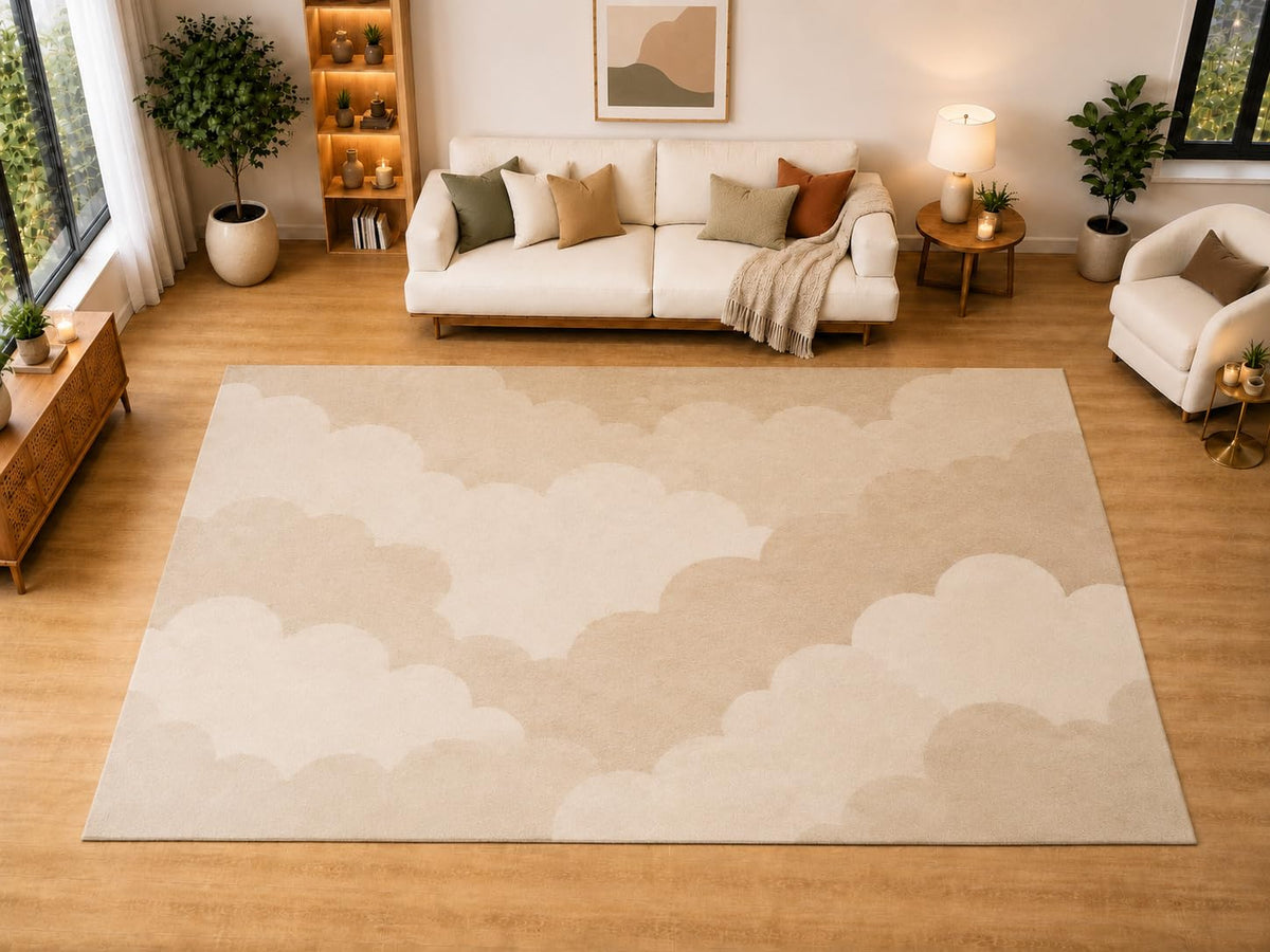 ICE ARMOR "Ultra Light Weight Large 6'7" x 9'10" Soft Cloud Pattern Area Rug for Living Room, Bedroom, Dining Room, Soft Low Pile Non-Slip Backing, Ivory Beige