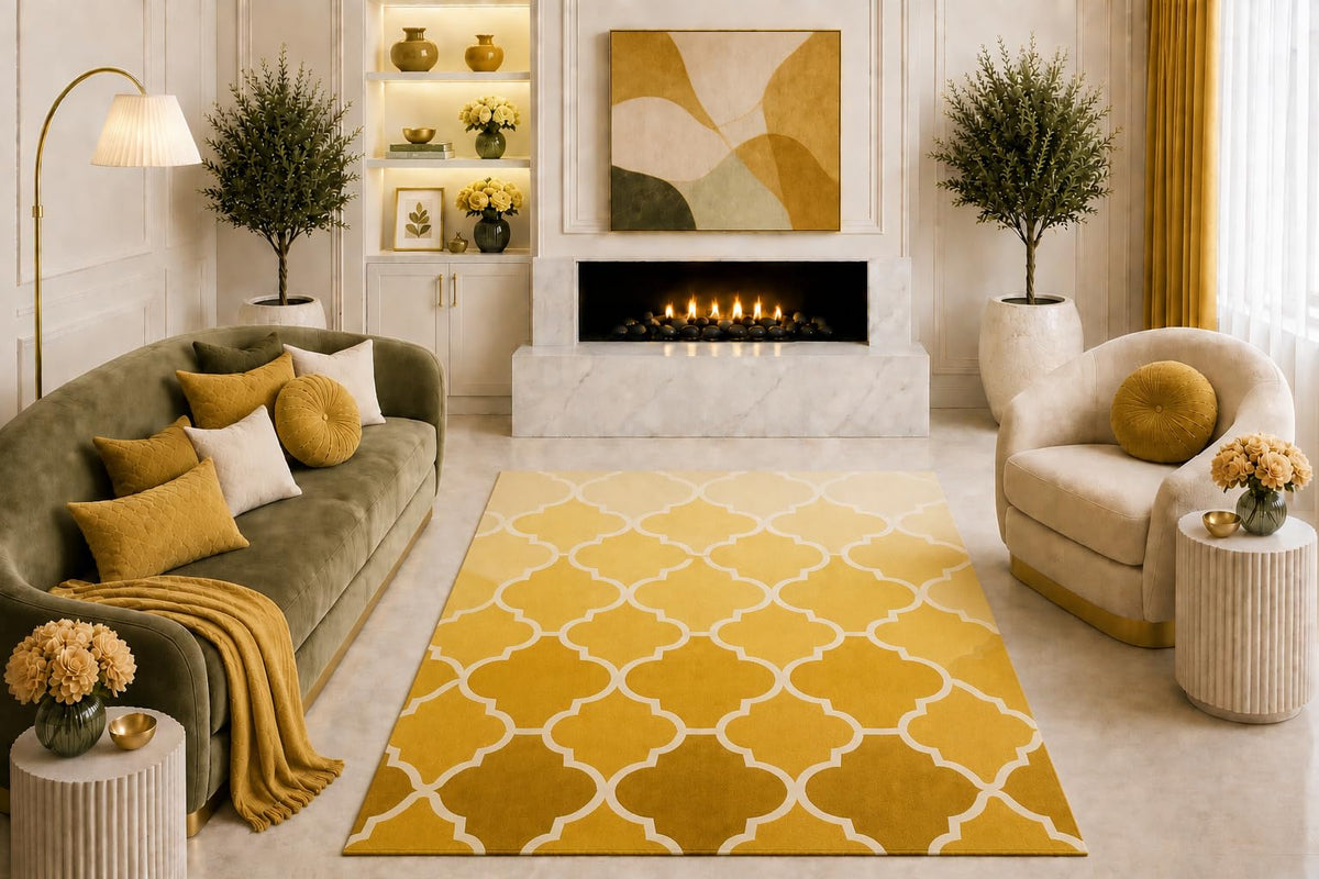 ICE ARMOR "Ultra Light Weight 5' x 7' Yellow Ombre Moroccan Trellis Area Rug Modern Geometric Living Room Bedroom Dining Room Decor Non-Slip Silicone Backing Low Pile