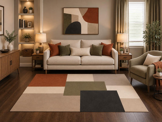 ICE ARMOR 5' x 7' Modern Abstract Color Block Area Rug Contemporary Geometric Living Room Bedroom Dining Room Home Decor Carpet Non-Slip Silicone Backing Low Pile