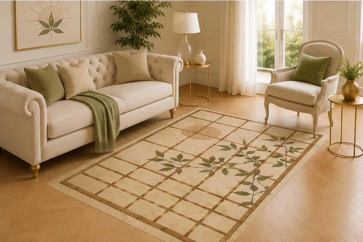 ICE ARMOR 5' x 7' Minimal Trellis Vine Area Rug for Living Room, Soft Low Pile Floor Carpet with Non-Slip Silicone Backing for Bedroom, Dining Space, Office, Kids and Pets