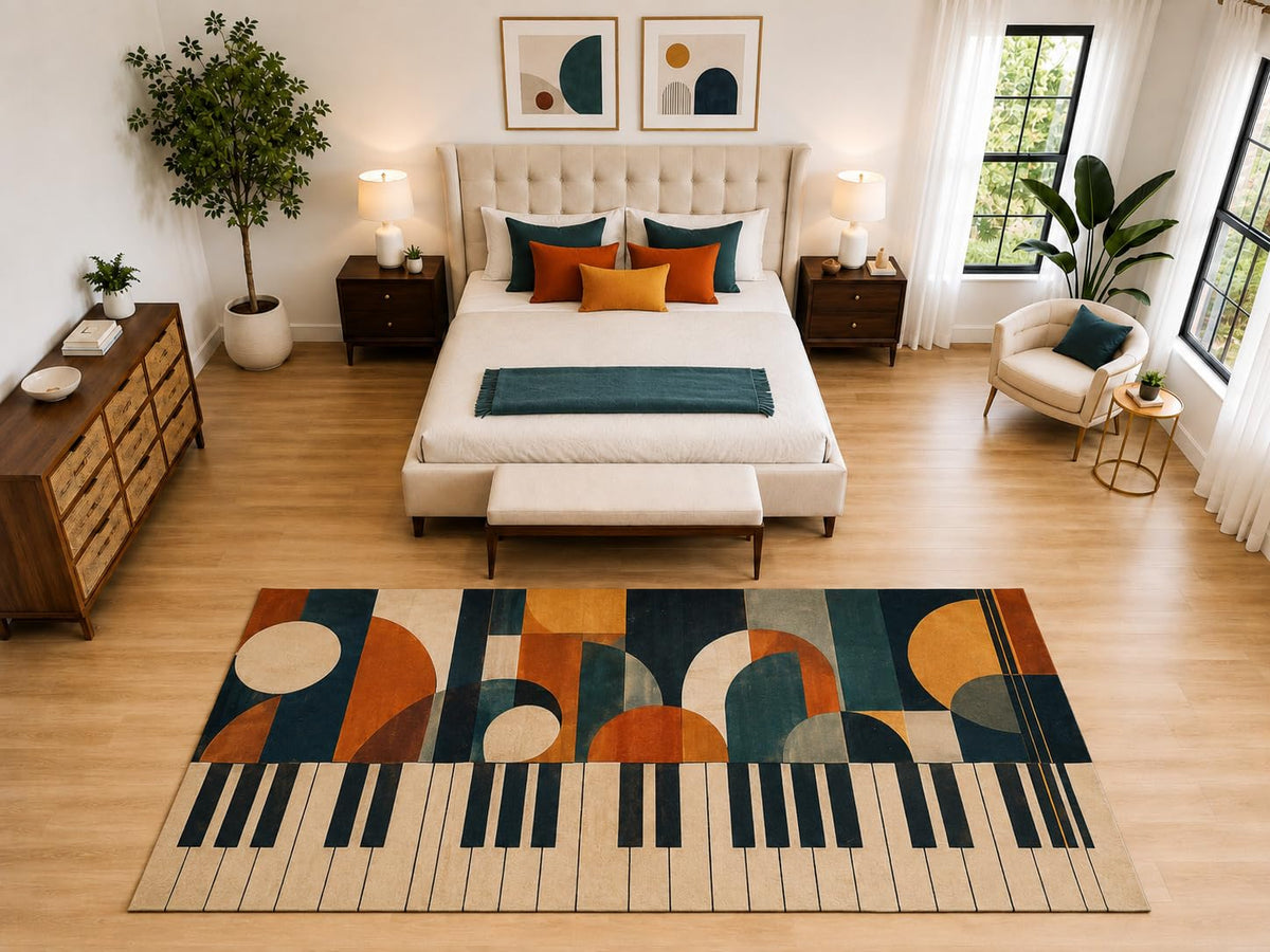 ICE ARMOR "Ultra Light Weight Large 6'7" x 9'10" Piano Keys Geometric Rug, Soft Low Pile Indoor Rug, Non-Slip Silicone Backing for Music Room Teal