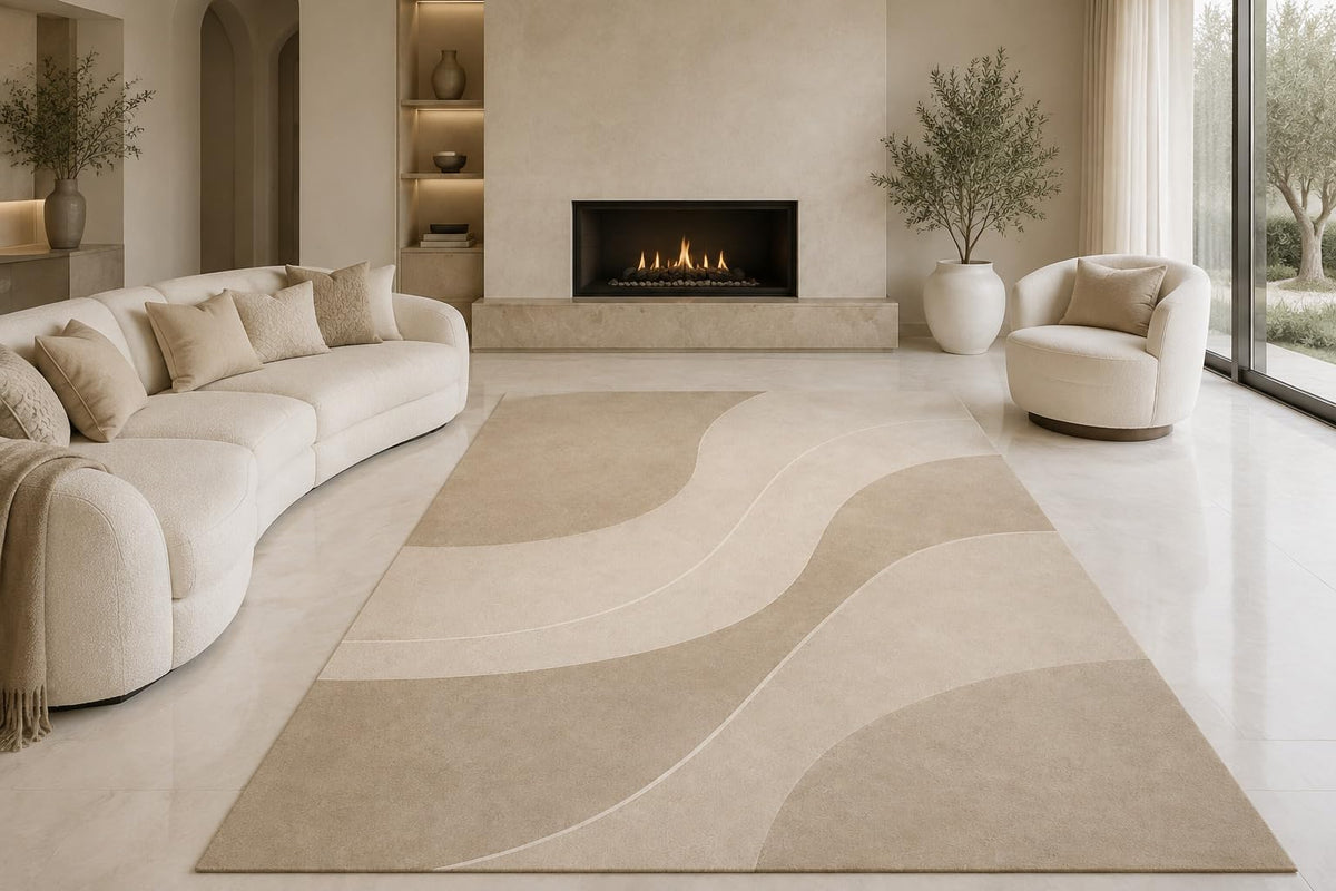 ICE ARMOR "Ultra Lightweight Large 6'7" x 9'10" Neutral Layered Hills Area Rug for Living Room, Bedroom and Home Office, Soft Low Pile Carpet with Non-Slip Silicone Backing, Beige and Ivory