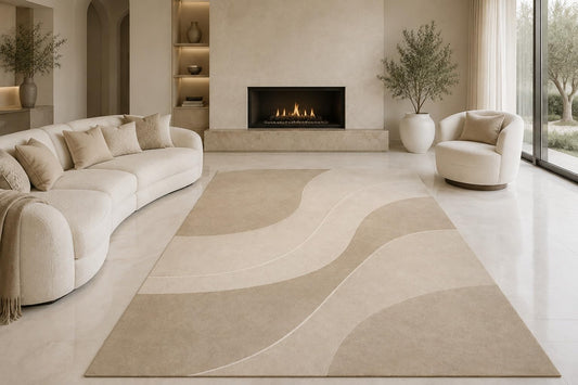 ICE ARMOR "Ultra Lightweight Large 6'7" x 9'10" Neutral Layered Hills Area Rug for Living Room, Bedroom and Home Office, Soft Low Pile Carpet with Non-Slip Silicone Backing, Beige and Ivory