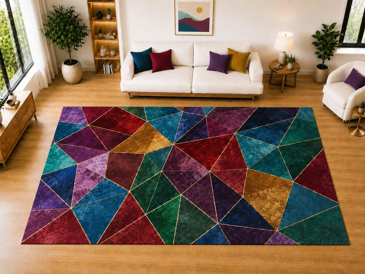 ICE ARMOR "Ultra Light Weight Large 6'7" x 9'10" Jewel Geometric Area Rug for Living Room Bedroom Dining Room, Soft Low Pile Non-Slip Backing, Teal Burgundy Purple Navy Modern Decor