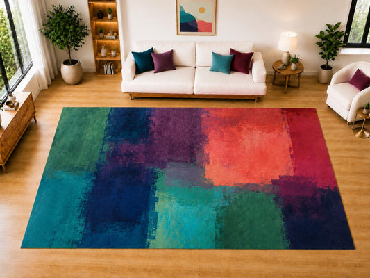 ICE ARMOR "Ultra Light Weight Large 6'7 x 9'10 Color Blocks Area Rug for Living Room, Dining Room, and Bedroom, Soft Low Pile Indoor Rug, Artistic Floor Decor