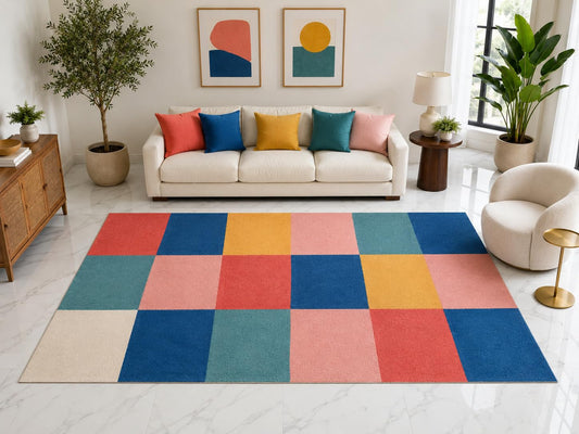 ICE ARMOR "Ultra Light Weight Large 6'7" x 9'10" Color Block Area Rug Carpet Soft Low Pile Indoor Rug and Non-Slip Silicone Backing for Playroom Blue