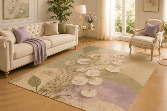 ICE ARMOR 5' x 7' Abstract Lunaria Botanical Area Rug for Living Room, Soft Low Pile Indoor Carpet with Non-Slip Backing for Bedroom, Dining Room, Office, Lavender