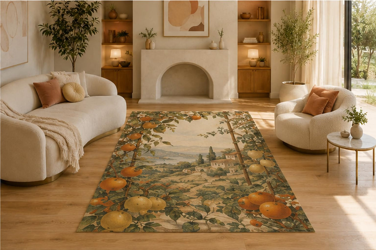 ICE ARMOR 5' x 7' Citrus Orchard Area Rug, Soft Low Pile Non-Slip Indoor Carpet for Living Room, Bedroom, Kitchen, Dining Room and Farmhouse Home Decor, Orange