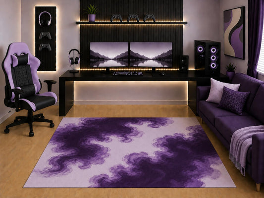 ICE ARMOR "Ultra Light Weight 5' x 7' Purple Lavender Cloud Area Rug Modern Abstract Ink Smoke Art for Gaming Room Bedroom Living Room Non-Slip Silicone Backing Low Pile