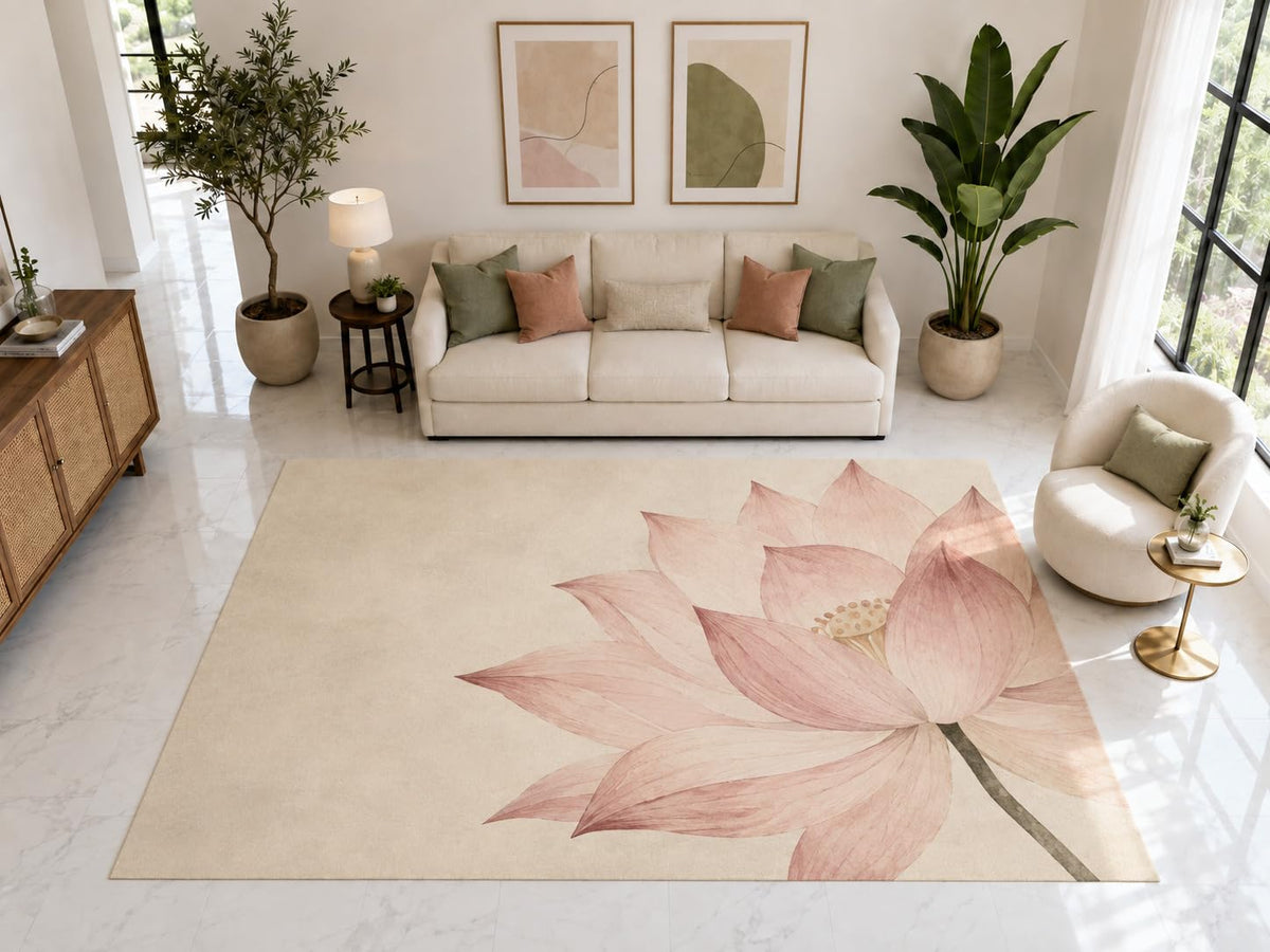 ICE ARMOR "Ultra Light Weight Large 6'7" x 9'10" Side Lotus Flower Rug, Soft Low Pile Indoor Rug, Non-Slip Silicone Backing for Living Room Pink