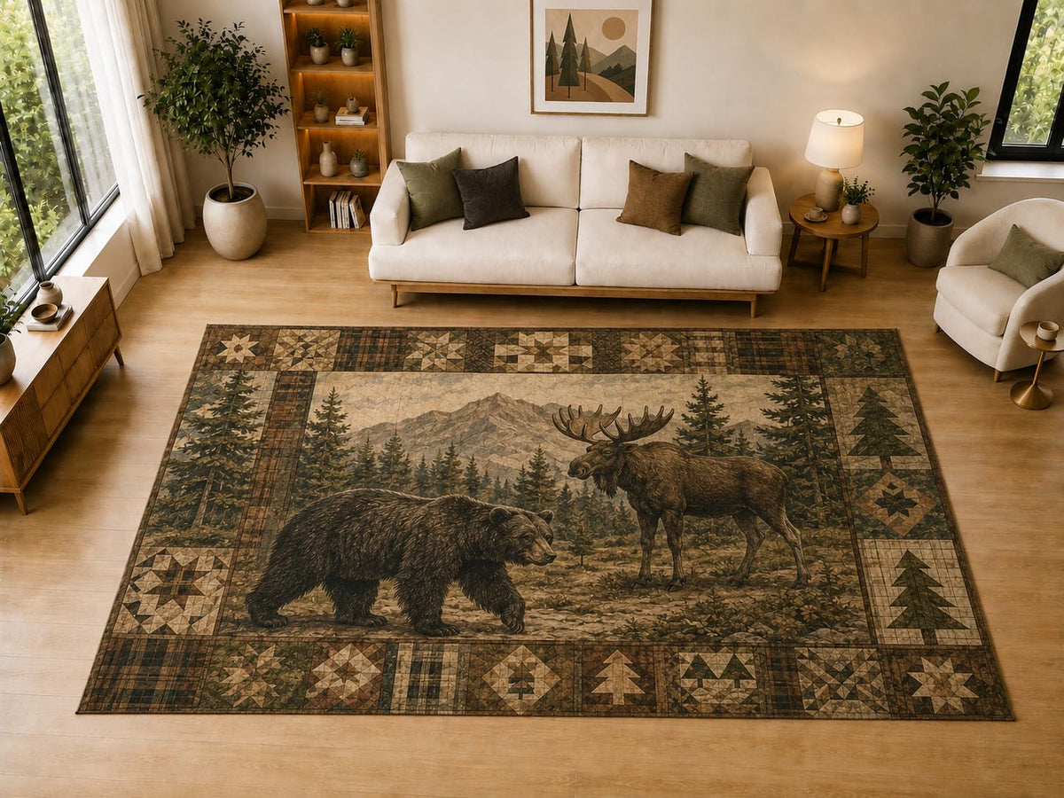 ICE ARMOR "Ultra Light Weight Large 6'7" x 9'10" Bear Moose, Living Room, Bedroom, Dining Room, Office, Family Room, Soft Low Pile Indoor Rug, Non-Slip Silicone Backing, Brown