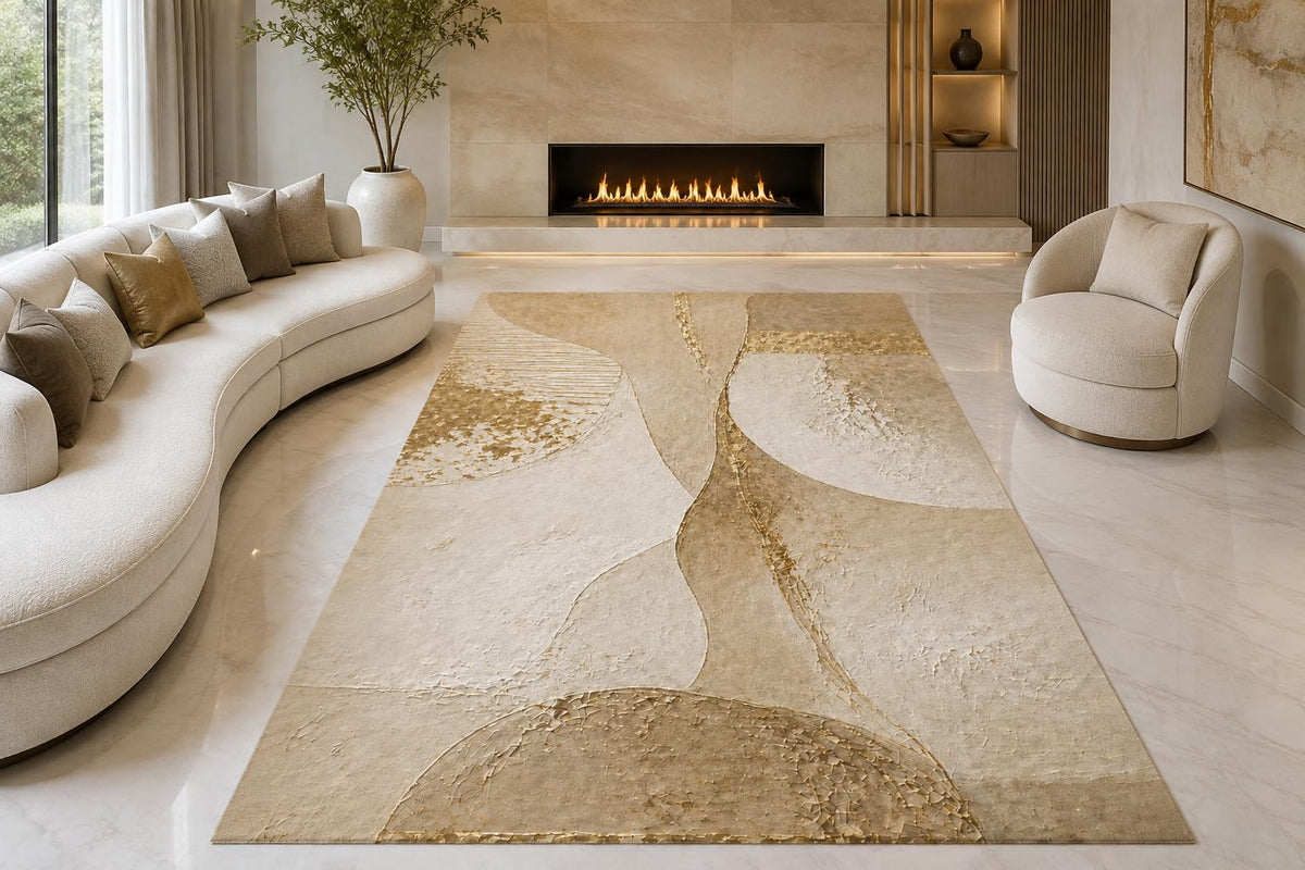 ICE ARMOR "Ultra Lightweight Large 6'7" x 9'10" Neutral Stone Paths Area Rug for Living Room, Bedroom and Home Office, Soft Low Pile Carpet with Non-Slip Silicone Backing, Beige and Taupe