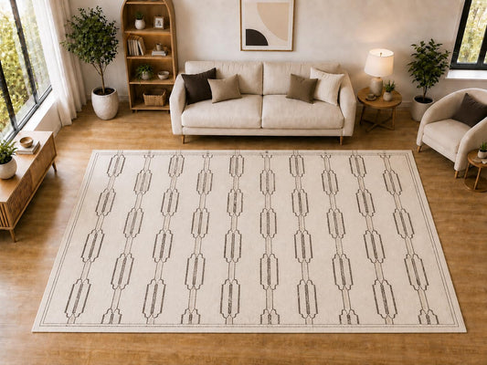 ICE ARMOR "Ultra Light Weight Large 6'7 x 9'10 Brown Linked Rectangle Pattern Area Rug for Living Room Bedroom Dining Room Soft Low Pile Indoor Carpet Modern Geometric Floor Decor