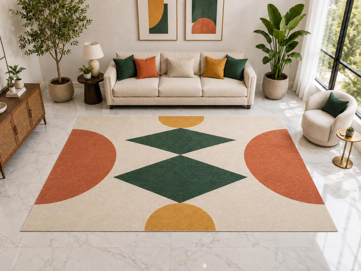 ICE ARMOR "Ultra Light Weight Large 6'7" x 9'10" Minimal Geometric Area Rug Carpet Soft Low Pile Indoor Rug and Non-Slip Silicone Backing for Office Green