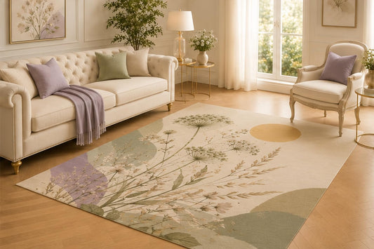 ICE ARMOR 5' x 7' Minimal Meadow Botanical Area Rug for Living Room, Soft Low Pile Indoor Carpet with Non-Slip Backing for Bedroom, Dining Room, Office, Sage