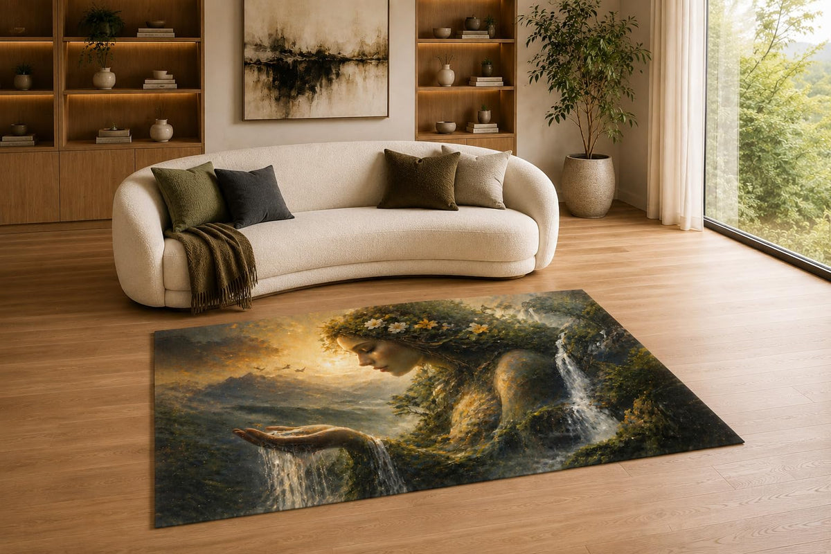 ICE ARMOR "Ultra Thin 5' x 7" Nature Waterfall Area Rug for Living Room, Bedroom and Home Office, Soft Low Pile Carpet with Non-Slip Silicone Backing, Green and Gray
