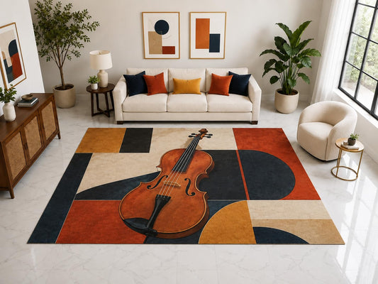 ICE ARMOR "Ultra Light Weight Large 6'7" x 9'10" Modern Violin Block Rug, Soft Low Pile Indoor Rug, Non-Slip Silicone Backing for Living Room Orange