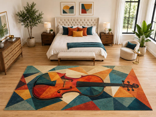 ICE ARMOR "Ultra Light Weight Large 6'7" x 9'10" Geometric Violin Rug, Soft Low Pile Indoor Rug, Non-Slip Silicone Backing for Bedroom Orange