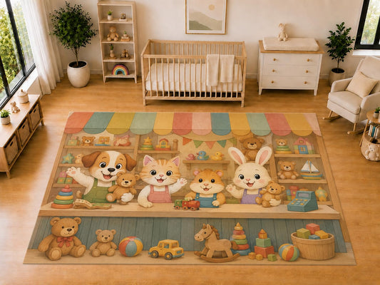 ICE ARMOR "Ultra Light Weight Large 6'7 x 9'10 Toy Shop Animals Area Rug for Kids Room Nursery Playroom Soft Low Pile Indoor Carpet Pretend Store Activity Floor Decor