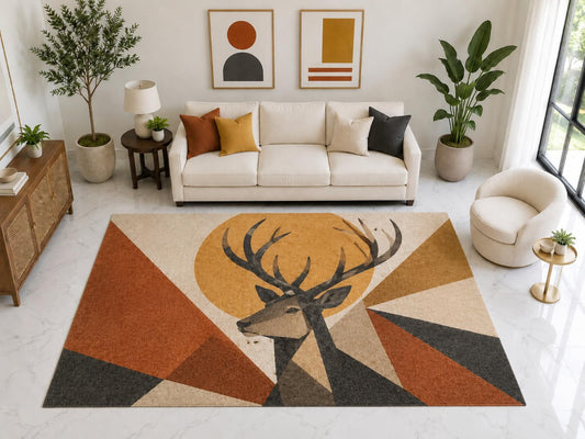 ICE ARMOR "Ultra Light Weight Large 6'7" x 9'10" Stag Sun Area Rug Carpet Soft Low Pile Indoor Rug and Non-Slip Silicone Backing Living Room Orange