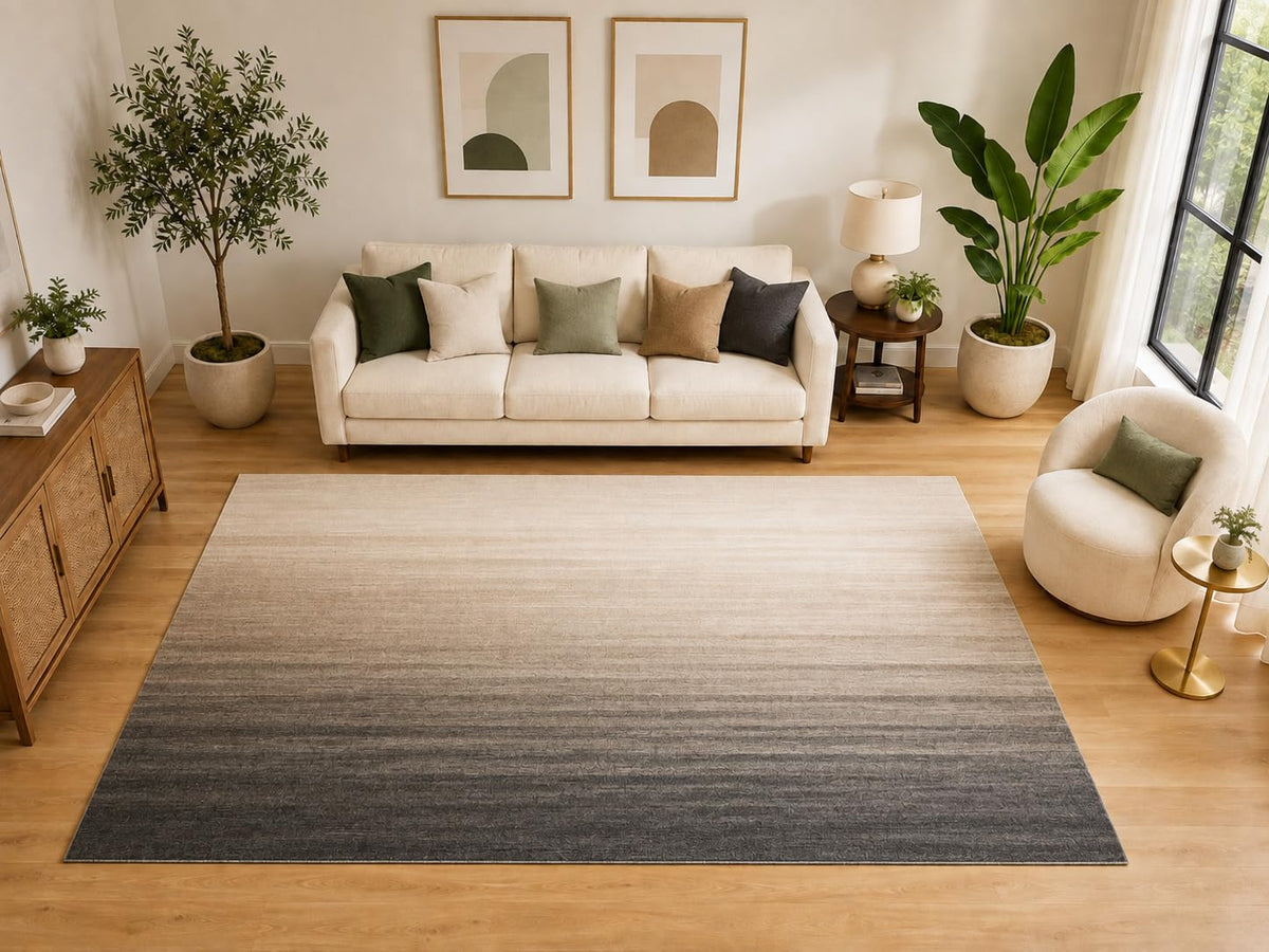 ICE ARMOR "Ultra Light Weight Large 6'7" x 9'10" Charcoal Ombre Area Rug for Living Room and Office, Soft Low Pile Indoor Rug and Non-Slip Silicone Backing, Charcoal