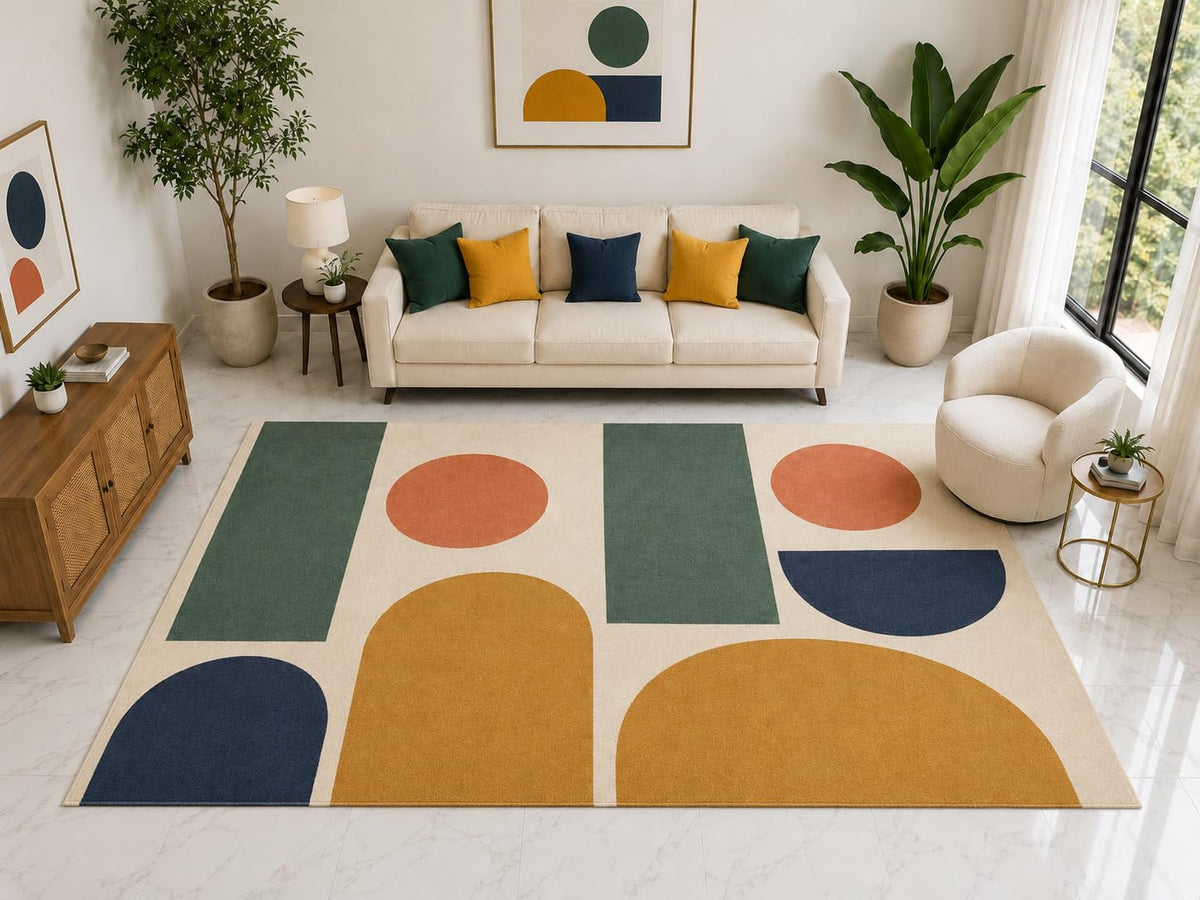 ICE ARMOR "Ultra Light Weight Large 6'7" x 9'10" Abstract Geometric Area Rug Carpet Soft Low Pile Indoor Rug and Non-Slip Silicone Backing Mustard