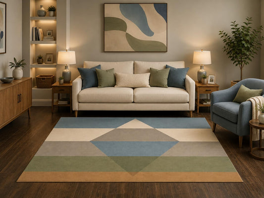 ICE ARMOR 5' x 7' Modern Diamond Geometric Area Rug Scandinavian Color Block Pattern for Living Room Bedroom Office Home Decor Non-Slip Silicone Backing Low Pile