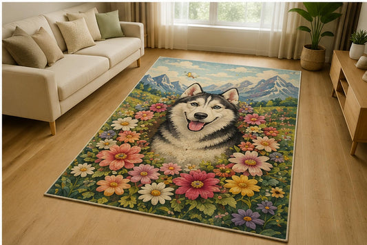 ICE ARMOR 5' x 7' Husky Wildflower Mountain Area Rug for Living Room, Soft Low Pile Indoor Rug with Non-Slip Silicone Backing, Decorative Carpet for Bedroom, Office, Family Room, Blue Gray Multicolor