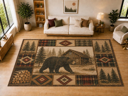 ICE ARMOR "Ultra Light Weight Large 6'7" x 9'10" Bear Cabin, Living Room, Bedroom, Dining Room, Office, Family Room, Soft Low Pile Indoor Rug, Non-Slip Silicone Backing, Brown