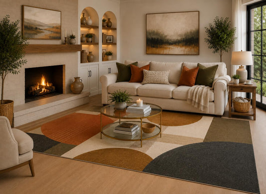 ICE ARMOR 6'7" x 9'10" Rust, Olive and Charcoal Modern Arch Shapes Area Rug for Living Room, Soft Low Pile Carpet with Non-Slip Backing for Bedroom, Dining Room and Office