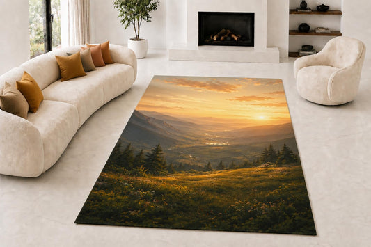 ICE ARMOR "Ultra Lightweight Large 6'7" x 9'10" Meadow Morning Sky Area Rug for Living Room, Bedroom and Home Office, Soft Low Pile Carpet with Non-Slip Silicone Backing, Amber and Green