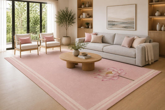 ICE ARMOR Large 6'7" x 9'10" Blush Pink Single Lotus Floral Area Rug for Living Room, Soft Low Pile Carpet with Non-Slip Silicone Backing, Decor for Bedroom and Dining Area