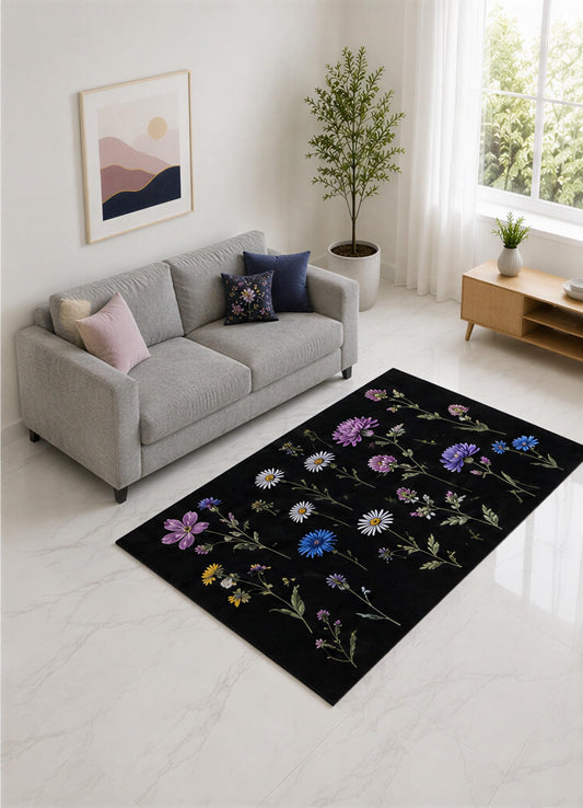 ICE ARMOR "Ultra Lightweight 5' x 7' Purple and Blue Scattered Wildflower Area Rug for Living Room, Bedroom and Home Office, Soft Low Pile Carpet with Non-Slip Silicone Backing
