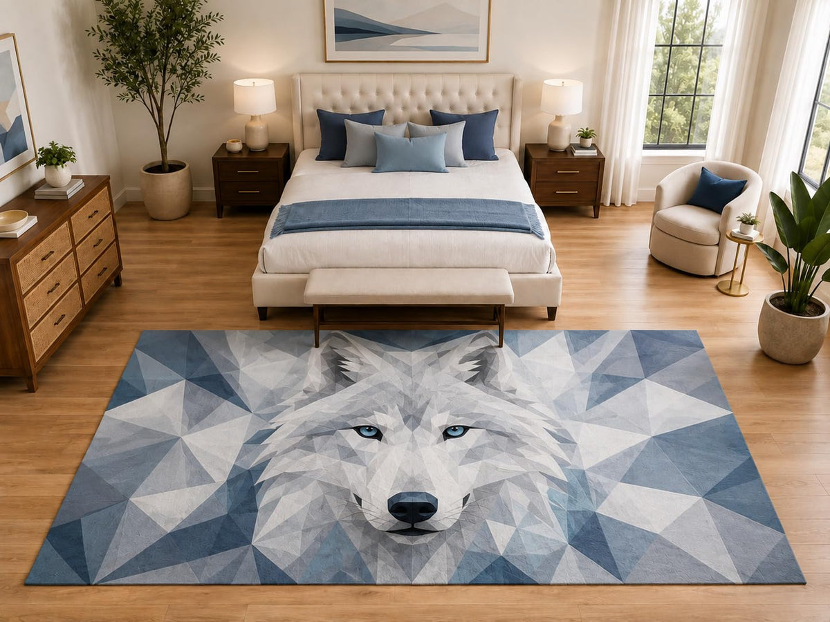 ICE ARMOR "Ultra Light Weight Large 6'7" x 9'10" White Wolf Area Rug Carpet Soft Low Pile Indoor Rug and Non-Slip Silicone Backing for Bedroom Blue