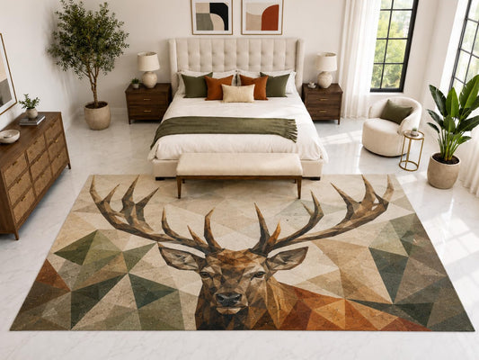 ICE ARMOR "Ultra Light Weight Large 6'7" x 9'10" Stag Antler Rug, Soft Low Pile Indoor Rug, Non-Slip Silicone Backing for Family Room Brown Green