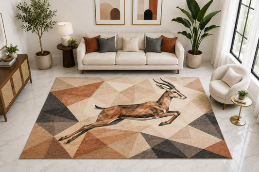 ICE ARMOR "Ultra Light Weight Large 6'7" x 9'10" Running Gazelle Area Rug Carpet Soft Low Pile Indoor Rug and Non-Slip Silicone Backing Bedroom Brown