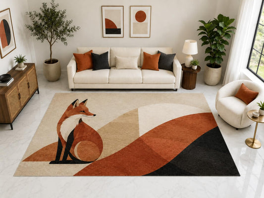 ICE ARMOR "Ultra Light Weight Large 6'7" x 9'10" Abstract Fox Area Rug Carpet Soft Low Pile Indoor Rug and Non-Slip Silicone Backing Orange
