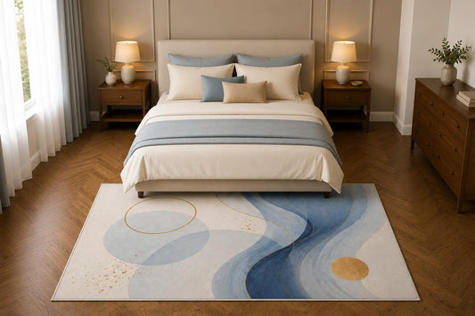 ICE ARMOR 5' x 7' Blue Abstract Flow Area Rug, Modern Watercolor Geometric Living Room Bedroom Office Decor, Non-Slip Silicone Backing Low Pile Carpet