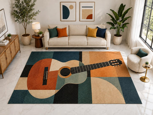 ICE ARMOR "Ultra Light Weight Large 6'7" x 9'10" Modern Acoustic Guitar Rug, Soft Low Pile Indoor Rug, Non-Slip Silicone Backing for Living Room Teal