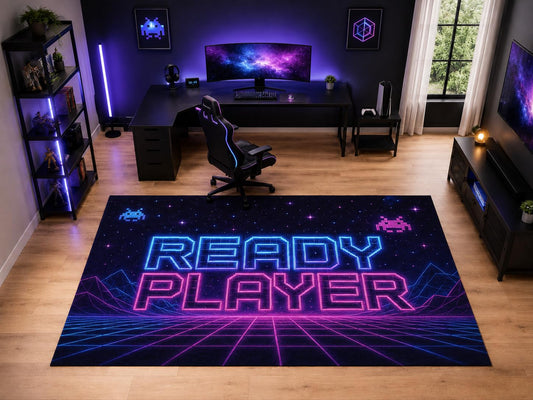 ICE ARMOR "Ultra Light Weight Large 6'7" x 9'10" Ready Player Neon Rug, Soft Low Pile Indoor Rug, Non-Slip Silicone Backing for Kids Room Purple