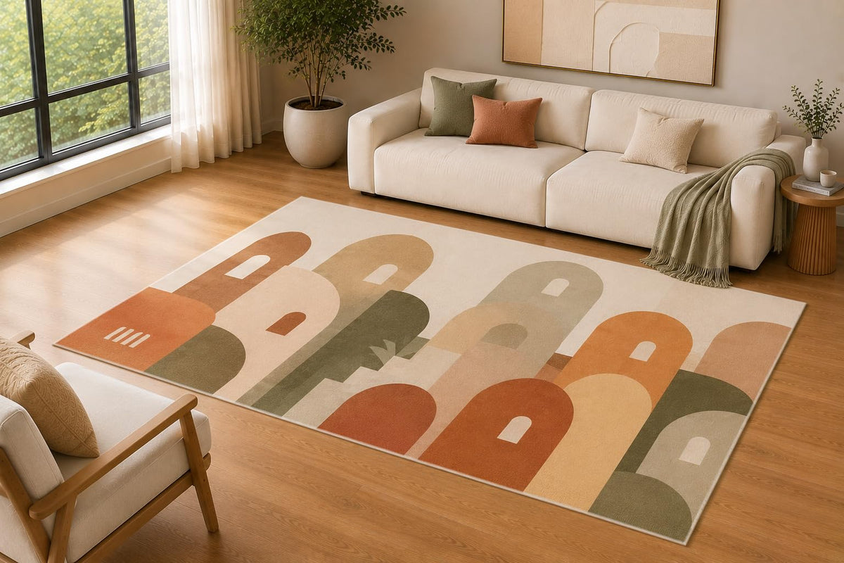 ICE ARMOR 5' x 7' Modern Abstract Arch Area Rug for Living Room, Soft Low Pile Indoor Rug with Non-Slip Silicone Backing, Decorative Carpet for Bedroom, Office, Family Room,