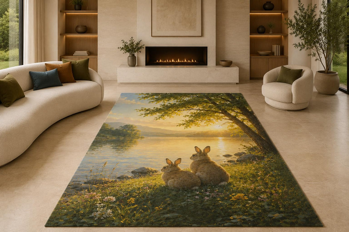 ICE ARMOR "Ultra Lightweight Large 6'7" x 9'10" Rabbit Lake Sunset Area Rug for Living Room, Bedroom and Home Office, Soft Low Pile Carpet with Non-Slip Silicone Backing, Brown and Green