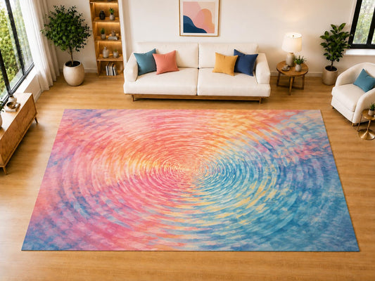 ICE ARMOR "Ultra Light Weight Large 6'7 x 9'10 Pastel Ripple Vortex Area Rug for Living Room, Dining Room, and Bedroom, Soft Low Pile Indoor Rug, Modern Decorative Floor Decor