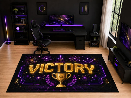ICE ARMOR "Ultra Light Weight Large 6'7" x 9'10" Victory Trophy Gamer Rug, Soft Low Pile Indoor Rug, Non-Slip Silicone Backing for Kids Room Black