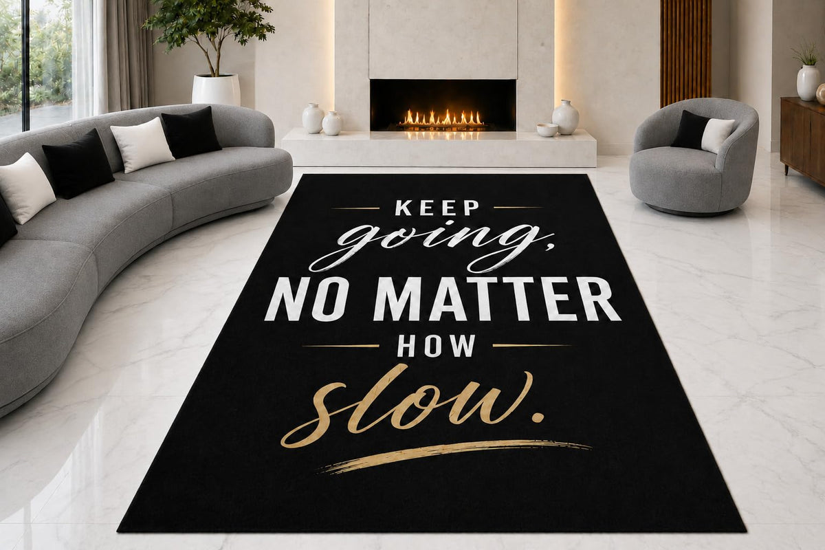 ICE ARMOR "Ultra Lightweight Large 6'7" x 9'10" Keep Going Area Rug for Living Room, Bedroom and Home Office, Soft Low Pile Carpet with Non-Slip Silicone Backing, Black and Golden Color