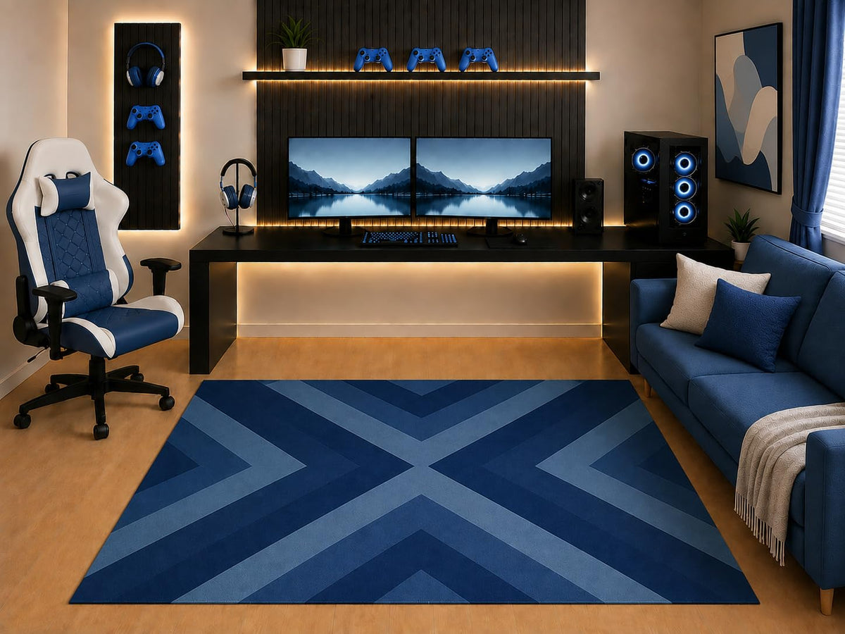 ICE ARMOR "Ultra Light Weight 5' x 7' Navy Blue Chevron Area Rug Modern Geometric Zigzag Design for Boys Teen Bedroom Gaming Room Living Room Non-Slip Silicone Backing Low Pile