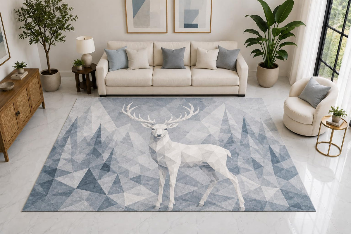 ICE ARMOR "Ultra Light Weight Large 6'7" x 9'10" White Stag Area Rug Carpet Soft Low Pile Indoor Rug and Non-Slip Silicone Backing Bedroom Light Blue