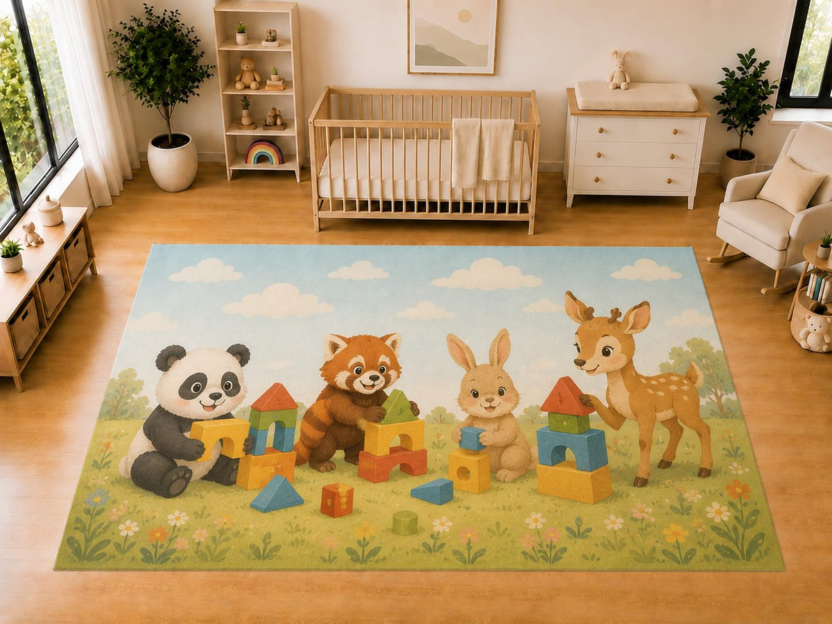 ICE ARMOR "Ultra Light Weight Large 6'7 x 9'10 Animal Building Blocks Area Rug for Kids Room Nursery Playroom Soft Low Pile Indoor Carpet Cute Learning Floor Decor