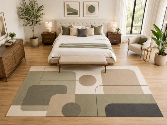 ICE ARMOR "Ultra Light Weight Large 6'7" x 9'10" Modern Rounded Block Rug, Soft Low Pile Indoor Rug, Non-Slip Silicone Backing for Bedroom Beige