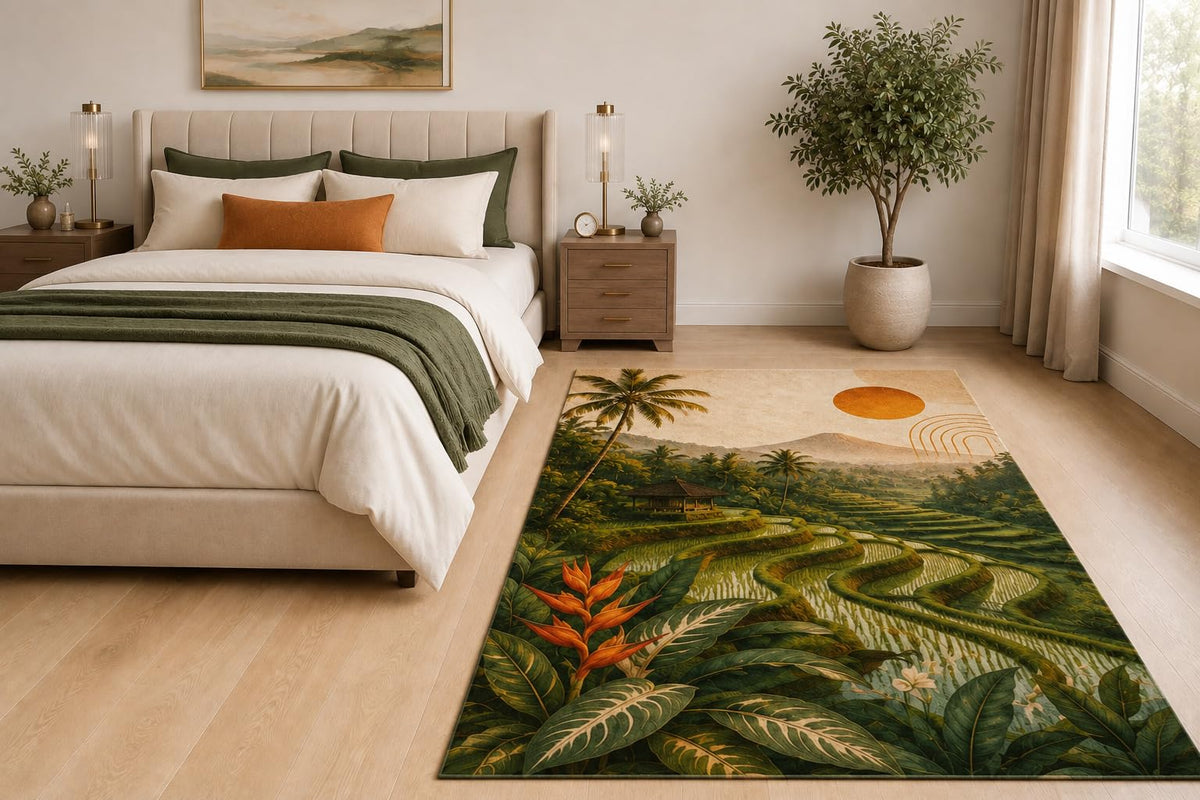 ICE ARMOR "Ultra Light Weight 5' x 7' Rice Terraces Area Rug for Living Room, Bedroom and Home Office, Soft Low Pile Carpet with Non-Slip Silicone Backing, Green and Orange